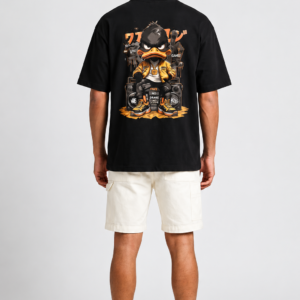 Street Style Graphic Duck Print Black T-Shirt